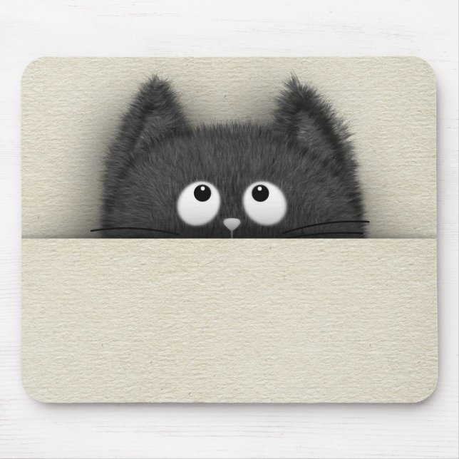 Cute Fluffy Black cat peaking out Mouse Pad (Front)