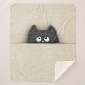 Cute Fluffy Black cat peaking out Sherpa Blanket