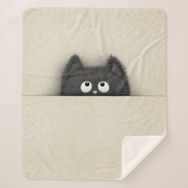 Cute Fluffy Black cat peaking out Sherpa Blanket (Front)