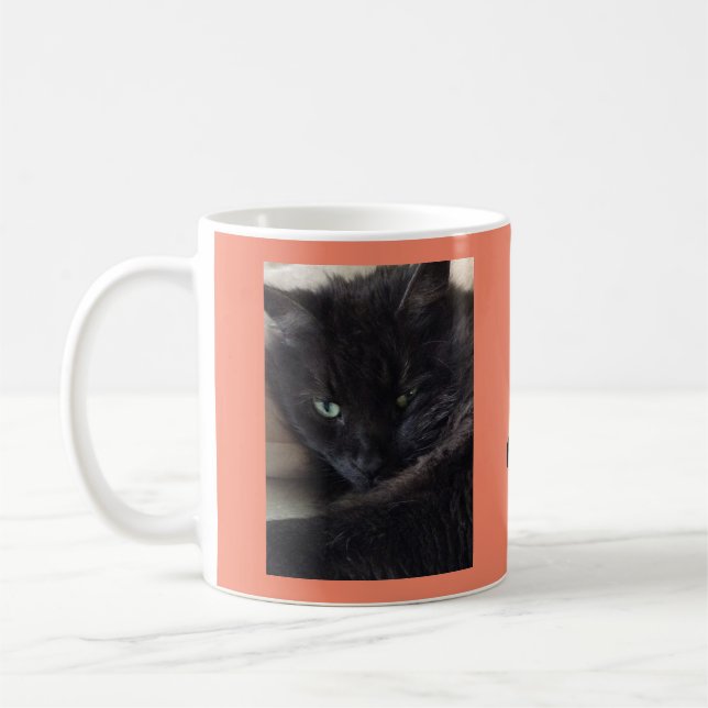 Cute Fluffy Black Cat Photo Personalized Coffee Mug (Left)