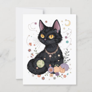 Cute Fluffy Black Cat With Magical Gifts Postcard