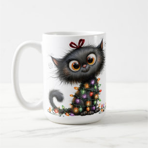 CUTE FLUFFY BLACK CHRISTMAS KITTY CAT COFFEE MUG