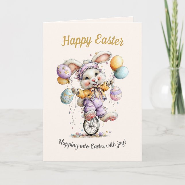 Cute Fluffy Bunny, Funny Happy Easter Card  (Front)