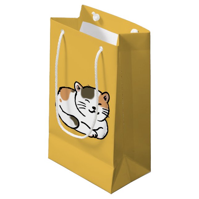 cute fluffy calico orange and black cat small gift bag (Front Angled)