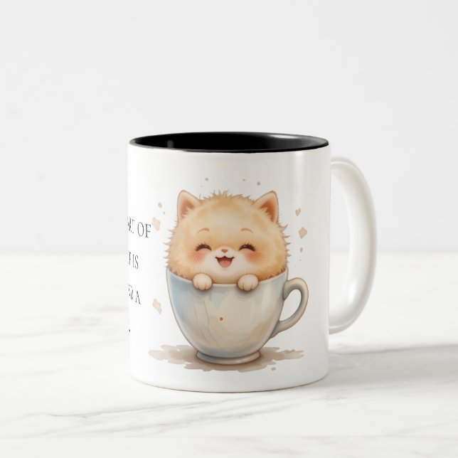 Cute Fluffy Cat en Coffee Cup - Conception de Mug (Devant droit)