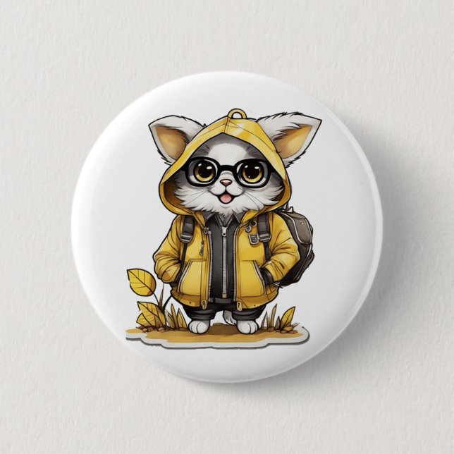 cute fluffy cat fall aesthetics   2 inch round button (Front)