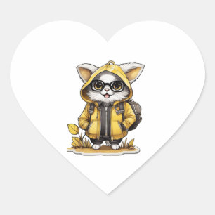 cute fluffy cat fall aesthetics heart sticker
