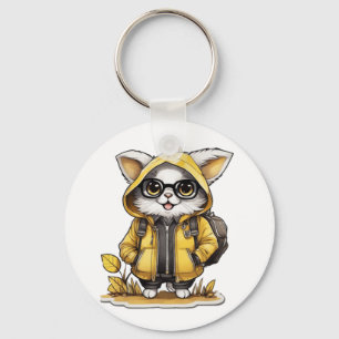 cute fluffy cat fall aesthetics keychain