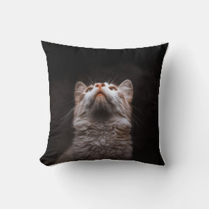 Cute Fluffy Cat Looking Up – Cozy Pet Lover Desi Throw Pillow
