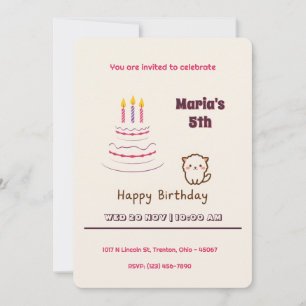 Cute Fluffy Cat with Birthday Cake Invitation