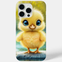 Cute fluffy chick with big eyes standing on a rock