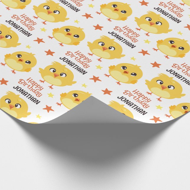 Cute Fluffy Chick Yellow Kids Birthday Wrapping Paper (Corner)