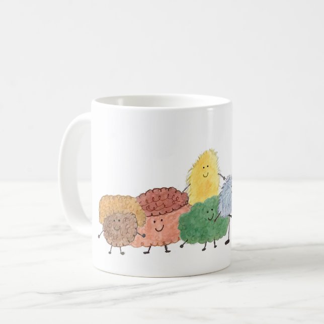 Cute Fluffy Creatures on a Coffee Mug (Front Left)