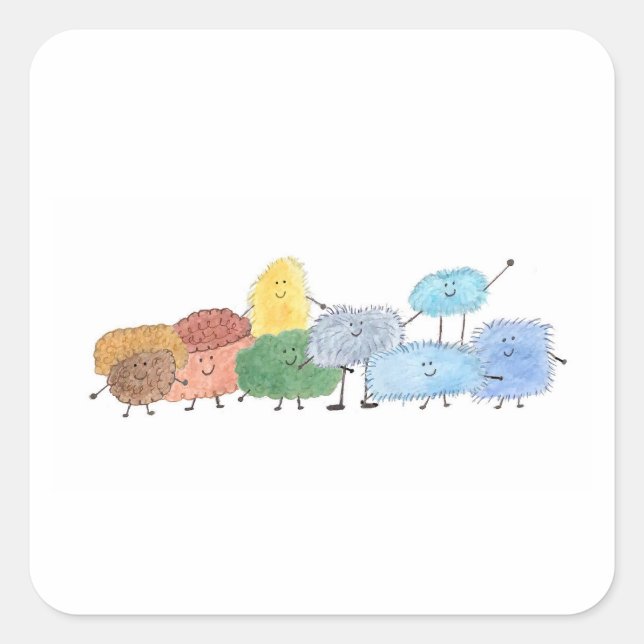 Cute Fluffy Creatures Square Sticker (Front)