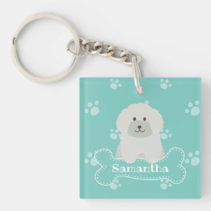 Cute Fluffy Curly Coat Poodle Puppy Dog Monogram Keychain