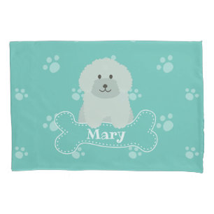 Cute Fluffy Curly Coat Poodle Puppy Dog Monogram Pillowcase