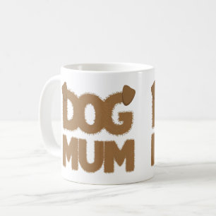 Cute fluffy "dog mum" phrase with dog ears cartoon coffee mug
