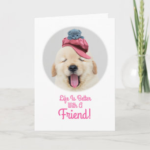 Cute Fluffy Dog with a Cat on His Head Friendship Card