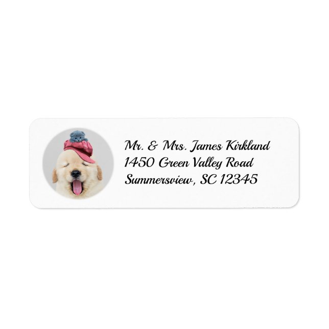 Cute Fluffy Dog with Cat Return Address (Front)