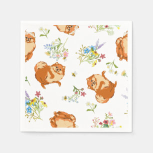Cute fluffy dogs and meadow flowers Paper Napkin