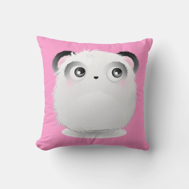 Cute Fluffy Furry White Cartoon Panda Throw Pillow (Front)
