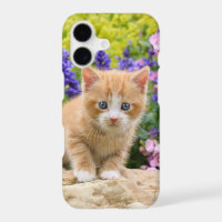 Cute Fluffy Ginger Cat Kitten in Flowers Pet Photo