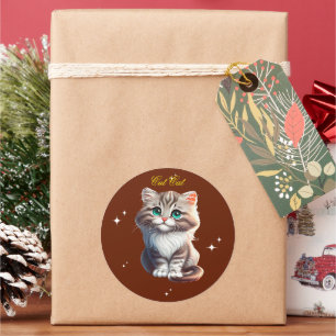 Cute Fluffy Gray Tabby Kitten with Big Blue Eyes Classic Round Sticker