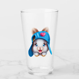 Cute Fluffy Hiphop Baby Bunny with a Blue Hat Glass