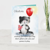 Cute Fluffy Kitten Art Happy Birthday Poem
