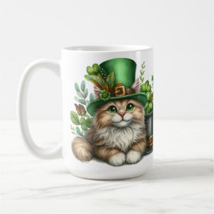CUTE FLUFFY KITTEN DRESSED IN IRISH HAT COFFEE MUG