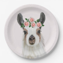 Cute Fluffy Llama With Rose Flower Crown Pink