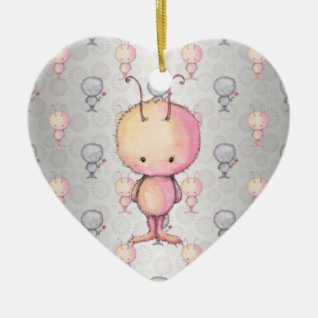 Cute Fluffy Monsters Ceramic Ornament (Front)