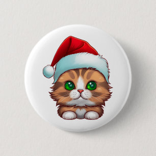 Cute Fluffy Munchkin Christmas Cat Classic T-Shirt 2 Inch Round Button