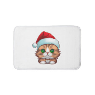 Cute Fluffy Munchkin Christmas Cat Classic T-Shirt Bath Mat