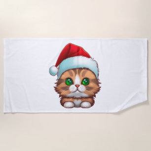 Cute Fluffy Munchkin Christmas Cat Classic T-Shirt Beach Towel