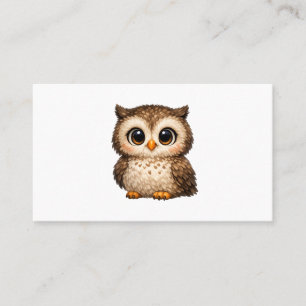 Cute Fluffy Owl Big Eyes Cartoon Digital Art Brown Business Card