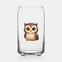 Cute Fluffy Owl Big Eyes Cartoon Digital Art Brown