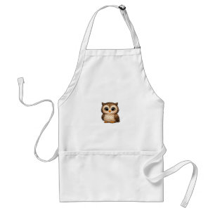 Cute Fluffy Owl Big Eyes Cartoon Digital Art Brown Standard Apron
