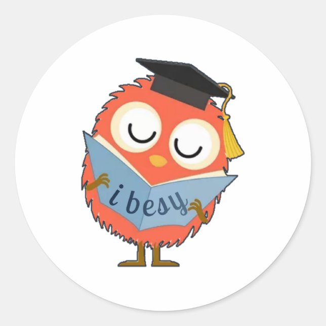 Cute Fluffy Owl Mascot Classic Round Sticker (Front)