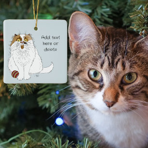 Cute Fluffy Persian Cat Funny Meow Blue Ceramic Ornament