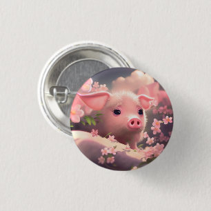 Cute Fluffy Piglet 1 Inch Round Button