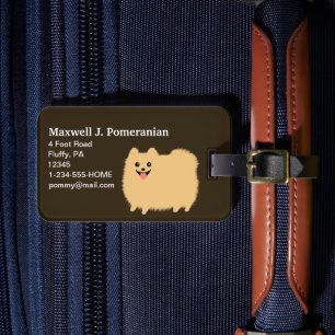 Cute Fluffy Pomeranian with Customizable Text Luggage Tag