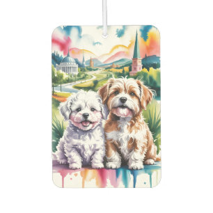 Cute Fluffy Puppies in Watercolor City Park Air Freshener