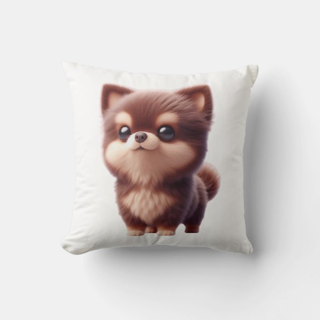 Cute Fluffy Puppy � Adorable Dog Design Throw Pillow (Front)