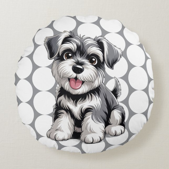 Cute Fluffy Puppy Round Pillow (Front)