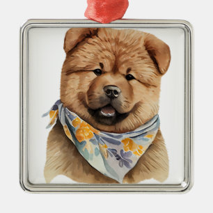 CUTE FLUFFY RED CHOW CHOW DOG METAL ORNAMENT