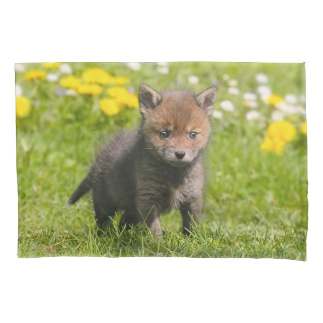 Cute Fluffy Red Fox Cub Baby Animal Photo - Pillowcase (Front)