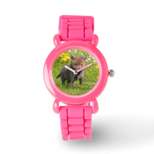 Cute Fluffy Red Fox Cub Wild Baby Photo Strapwatch Watch (Front)