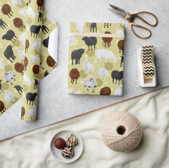 Cute Fluffy Sheep Lambs Pattern Farmer Wrapping Paper (Crafts)