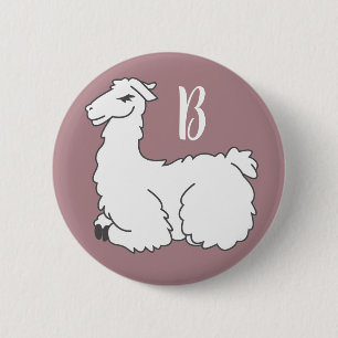 Cute Fluffy Sleeping Llama   Monogram 2 Inch Round Button